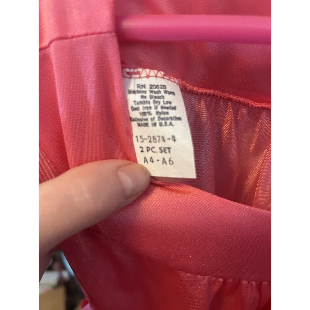 Vintage Coral Pink Robe & Gown Set Button Front 2 Pc USA Pocket L Nylon